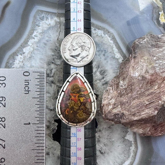 Sterling Southwestern Style Teardrop Moroccan Seam Agate Ring S 6.5 For Women - Picture 9 of 10